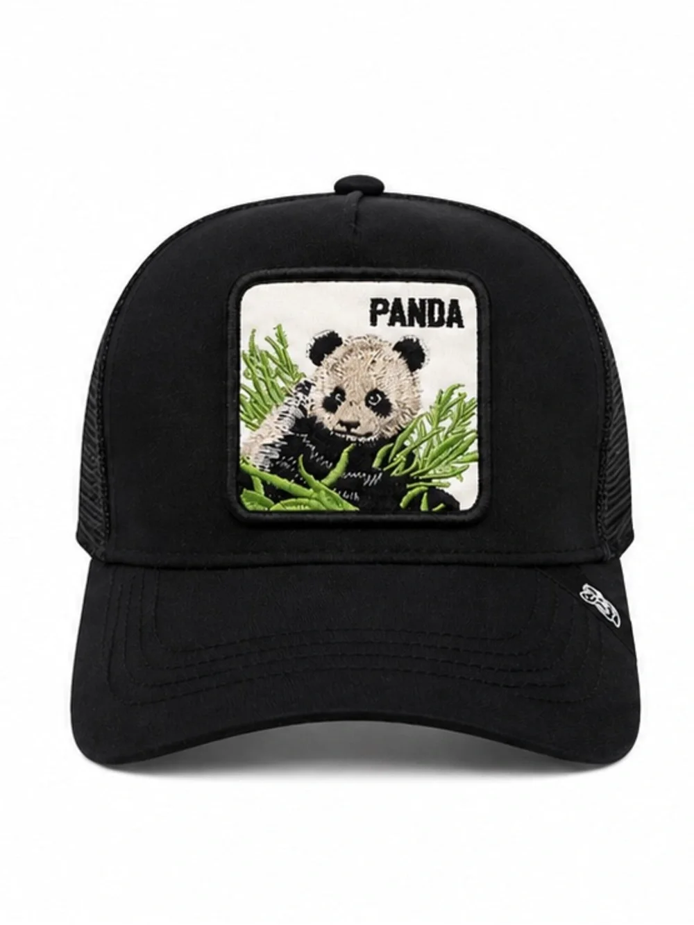 Panda Embroidered Black Trucker Hat | Adjustable Snapback Mesh Cap